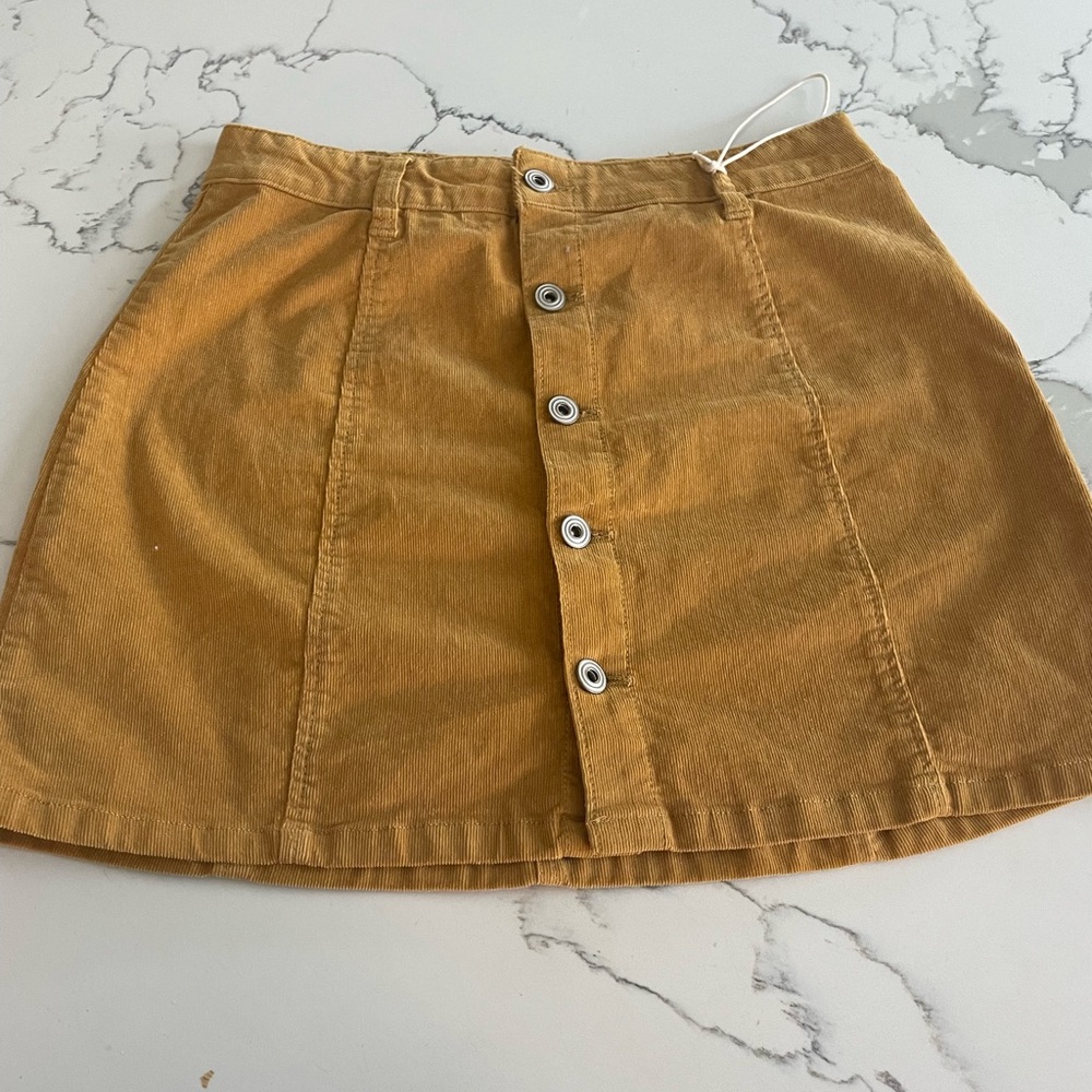 Yellow Corduroy Button Up Skirt